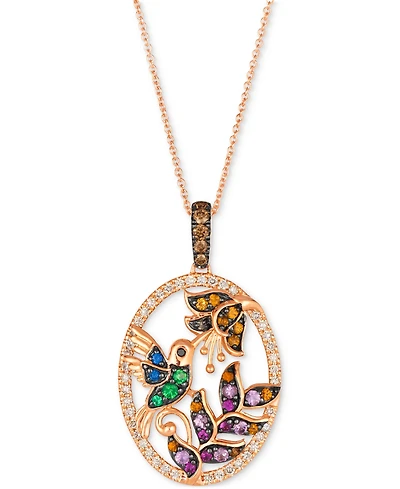 Le Vian Multi-Gemstone (1/2 ct. t.w.) & Diamond (1/2 ct. t.w.) Hummingbird Adjustable 20" Pendant Necklace in 14k Gold