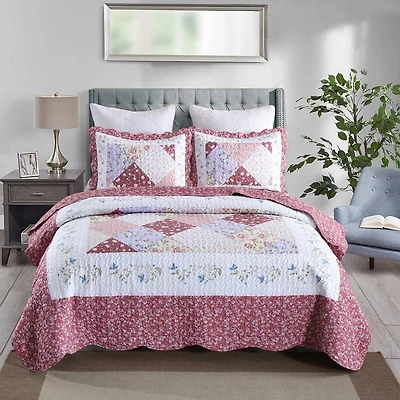 MarCielo 3 Piece Printed Quilt Set Bedspread Set B028