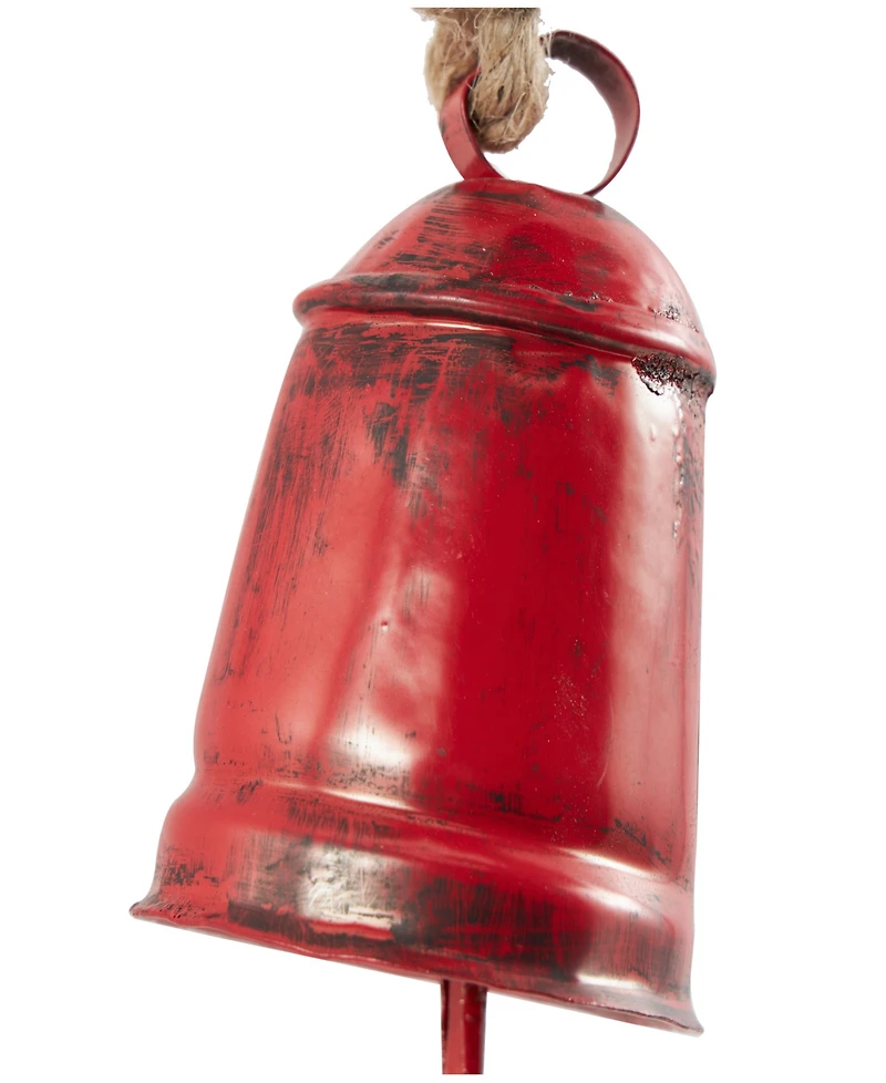 Rosemary Lane Metal Handmade Tibetan Inspired Decorative Cow Bell with Jute Hanging Rope, 4" x 3" x 29"