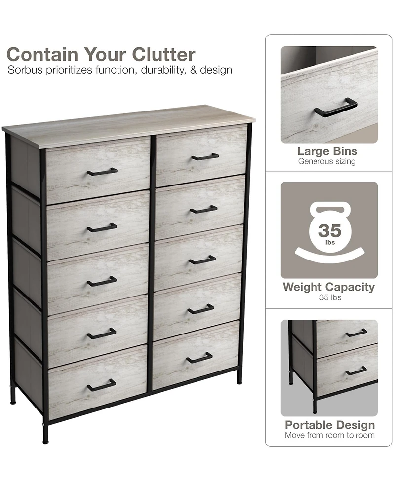 Sorbus 10 Drawers Storage Dresser