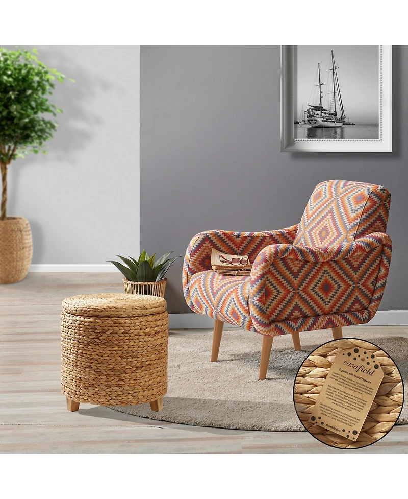 Casafield 17" Round Storage Ottoman with Lid - Natural, Handwoven Footstool for Living Room, Bedroom, Bathroom, Home Office