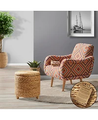 Casafield 17" Round Storage Ottoman with Lid - Natural, Handwoven Footstool for Living Room, Bedroom, Bathroom, Home Office