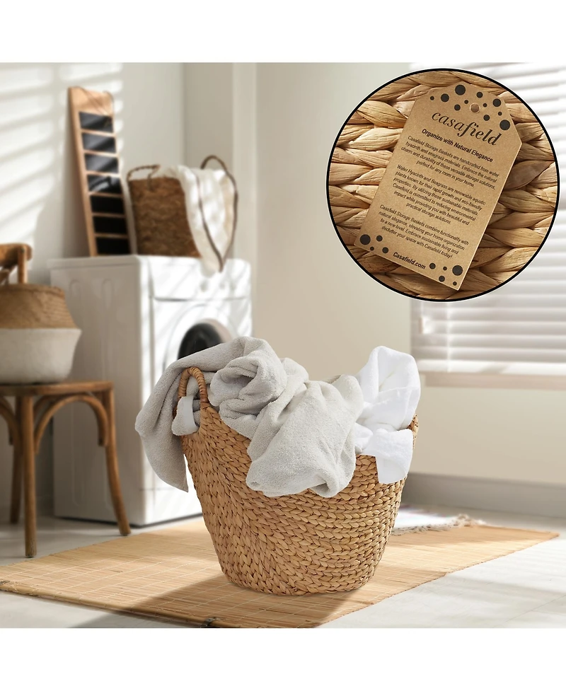 Casafield Large Laundry Boat Basket with Handles - Espresso, Woven Water Hyacinth Storage Tote for Blankets, Bathroom, Bedroom, Living Room