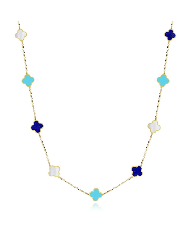 The Lovery Mini Blue Mixed Clover Necklace 14K Yellow Gold