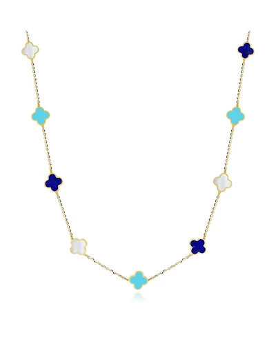 The Lovery Mini Blue Mixed Clover Necklace 14K Yellow Gold