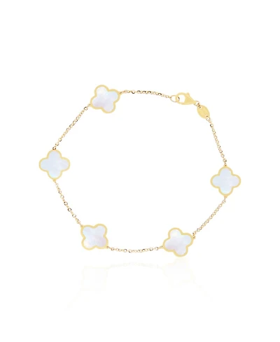 The Lovery Small Mother of Pearl Clover Bracelet 14K Gold