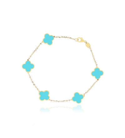 The Lovery Small Turquoise Clover Bracelet 14K Gold