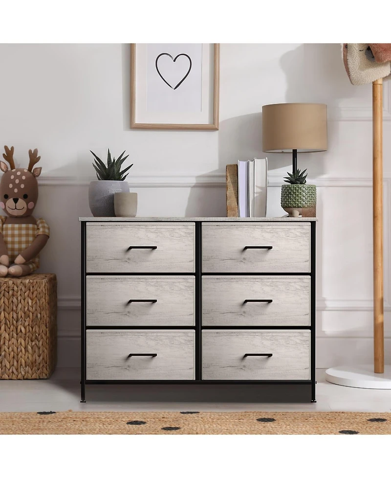 Sorbus 6 Drawers Dresser- Storage Unit with Steel Frame, Wood Top, Fabric Bins - for Bedroom, Closet, Office and more