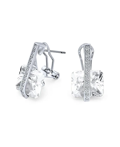 Bling Jewelry Art Deco Style Square Cubic Zirconia Rectangle Emerald Cut Cz Drop Earrings Rhodium Plated Omega Back