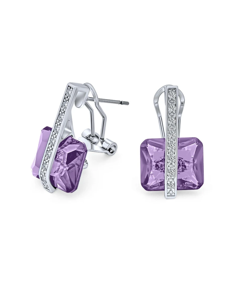 Bling Jewelry Art Deco Style Square Cubic Zirconia Rectangle Emerald Cut Cz Drop Earrings Rhodium Plated Omega Back