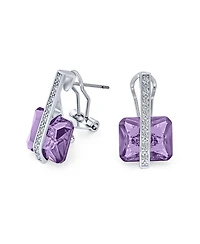 Bling Jewelry Art Deco Style Square Cubic Zirconia Rectangle Emerald Cut Cz Drop Earrings Rhodium Plated Omega Back