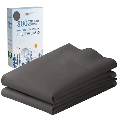 Luxury 800 Thread Count 2 Standard Pillowcases, 100% Cotton Sateen, Soft, Smooth & Thick, Fits Queen Pillows by California Design Den