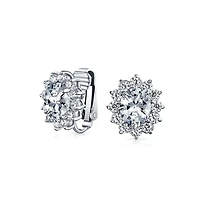 Bling Jewelry Classic Cubic Zirconia Cz Halo Crown Oval Stud Clip On Earrings Non Pierced Ears
