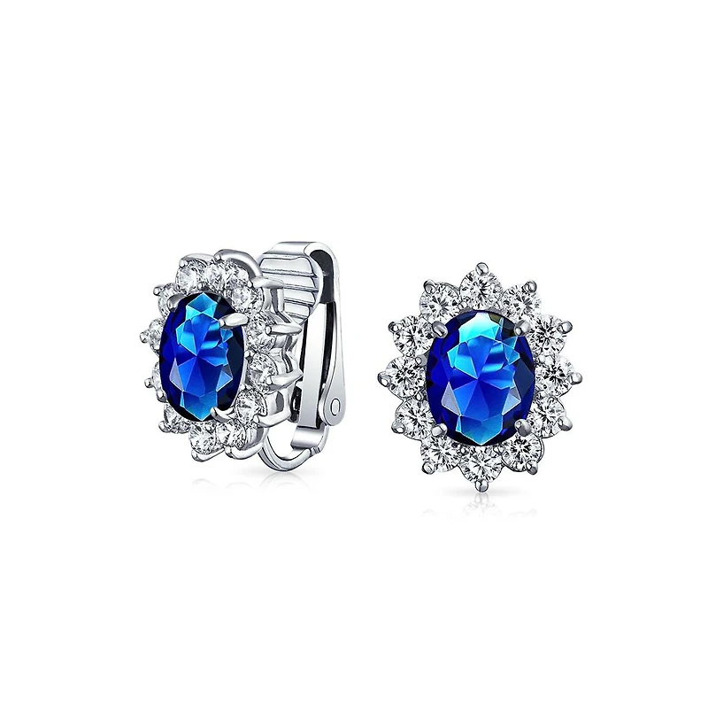 Bling Jewelry Classic Cubic Zirconia Cz Halo Crown Oval Stud Clip On Earrings Non Pierced Ears