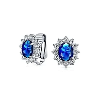 Bling Jewelry Classic Cubic Zirconia Cz Halo Crown Oval Stud Clip On Earrings Non Pierced Ears