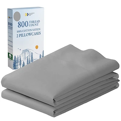 Luxury 800 Thread Count 2 Standard Pillowcases, 100% Cotton Sateen, Soft, Smooth & Thick, Fits Queen Pillows by California Design Den