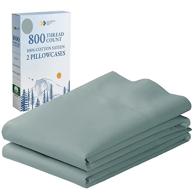 Luxury 800 Thread Count 2 Standard Pillowcases, 100% Cotton Sateen, Soft, Smooth & Thick, Fits Standard & Queen Size Pillows by California Design Den