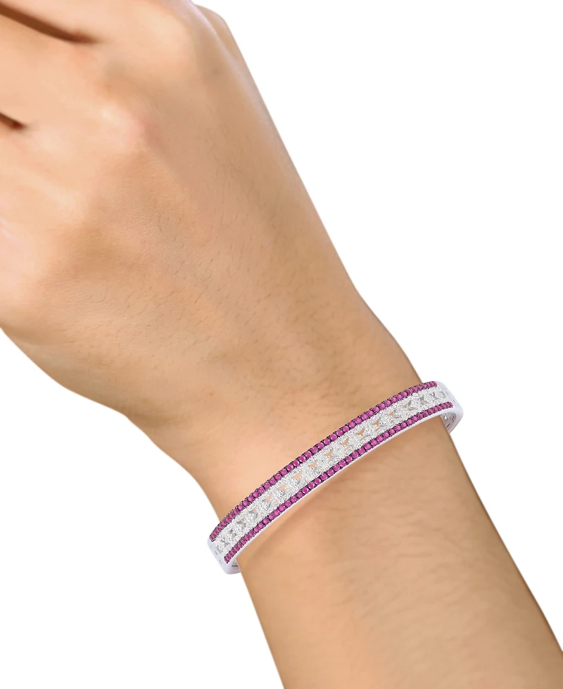 Sapphire (1-3/4 ct. t.w.) & Diamond (1/10 Bangle Bracelet Sterling Silver (Also Available Ruby Emerald)