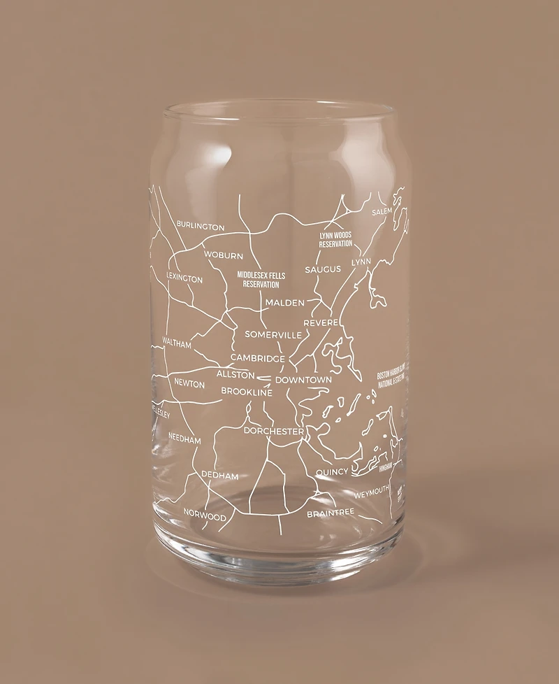Narbo The Can Boston Map 16 oz Everyday Glassware, Set of 2