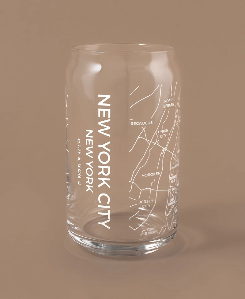Narbo The Can New York City Map 16 oz Everyday Glassware, Set of 2