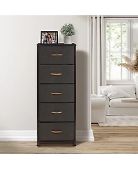 Sorbus Narrow 5 Drawers Nightstand with Steel Frame, Wood Top, Easy Pull Fabric Bins for Home, Bedroom