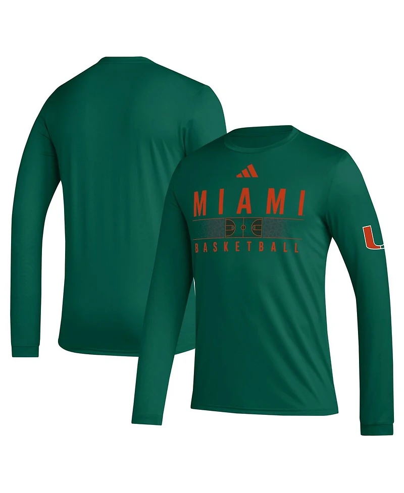 Men's adidas Green Miami Hurricanes Practice Basketball Pregame Aeroready Long Sleeve T-shirt