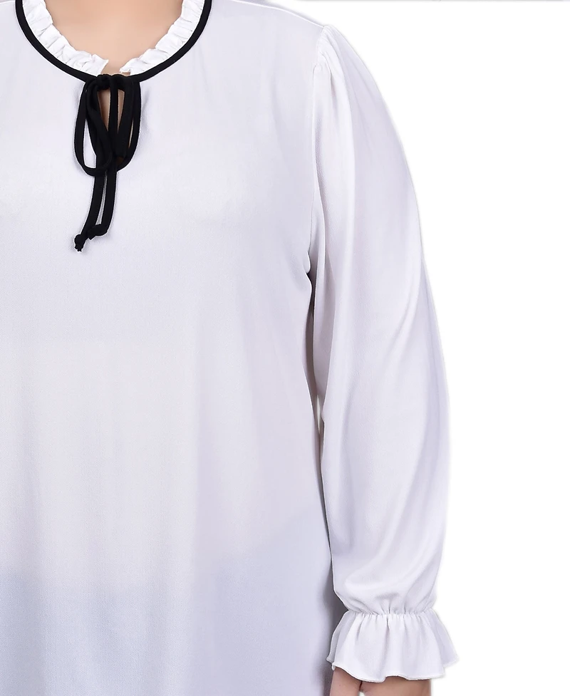 Ny Collection Plus Size Long Sleeve Tie Neck Top