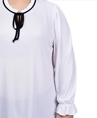 Ny Collection Plus Size Long Sleeve Tie Neck Top