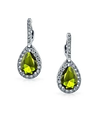 Bling Jewelry 7CT Style Halo Pink Cubic Zirconia Cz Formal Huggie Snap Hinge Dangle Drop Teardrop Earrings Rhodium Plated