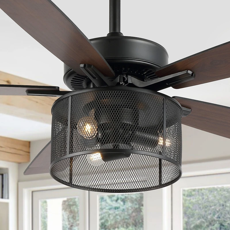 Jonathan Y Max Farmhouse Industrial Iron/Wood Mobile App remote Controlled Led Ceiling Fan
