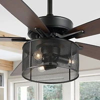 Jonathan Y Max Farmhouse Industrial Iron/Wood Mobile App remote Controlled Led Ceiling Fan