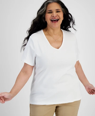 Style & Co Plus Short-Sleeve V-Neck Top, Exclusively at Macy's
