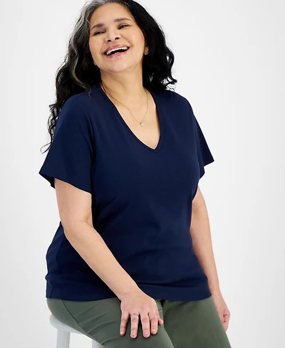 Style & Co Plus Short-Sleeve V-Neck Top, Exclusively at Macy's