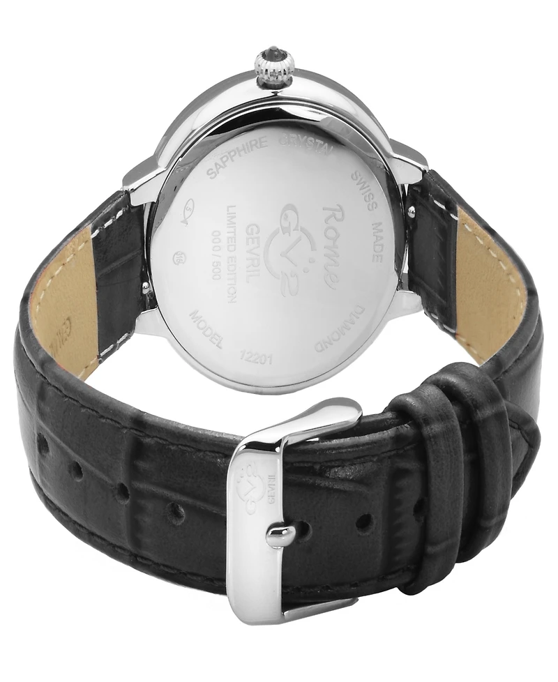 GV2 by Gevril Women's Rome Black Leather Watch 36mm