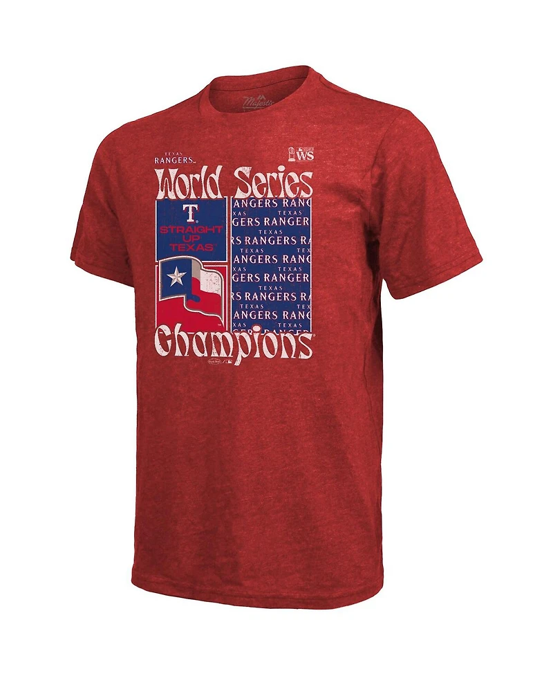 Men's Majestic Threads Red Texas Rangers 2023 World Series Champions Square Logo T-shirt