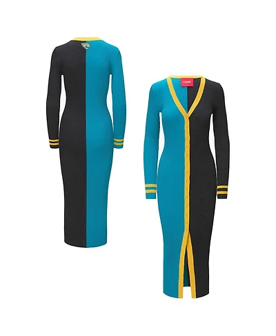 Women's Staud Teal, Black Jacksonville Jaguars Shoko Knit Button-Up Sweater Dress