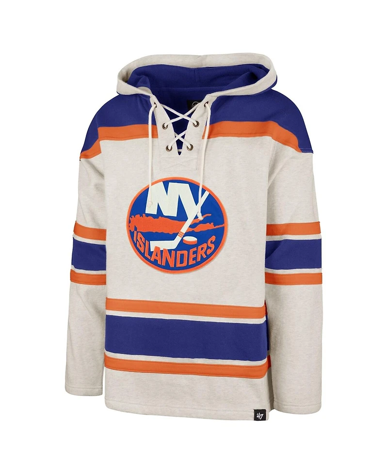 Men's '47 Brand Oatmeal New York Islanders Rockaway Lacer Pullover Hoodie