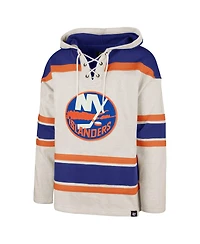 Men's '47 Brand Oatmeal New York Islanders Rockaway Lacer Pullover Hoodie