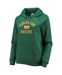 Women's Nike x LeBron James Green Florida A&M Rattlers Pillbox Varsity Raglan Pullover Hoodie