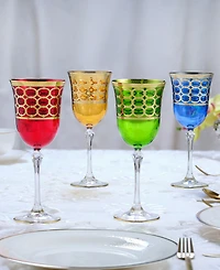 Lorren Home Trends Multicolor White Wine Goblet with Gold-Tone Rings, Set of 4