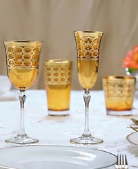 Lorren Home Trends Amber Color White Wine Goblet with Gold-Tone Rings, Set of 4