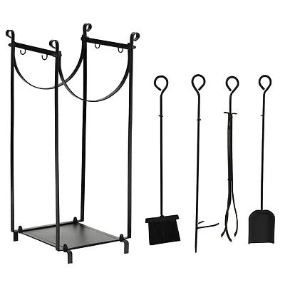 Homcom 30.25" 2-Tier Indoor Outdoor Firewood Rack with Tools,
