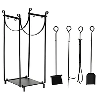 Homcom 30.25" 2-Tier Indoor Outdoor Firewood Rack with Tools,