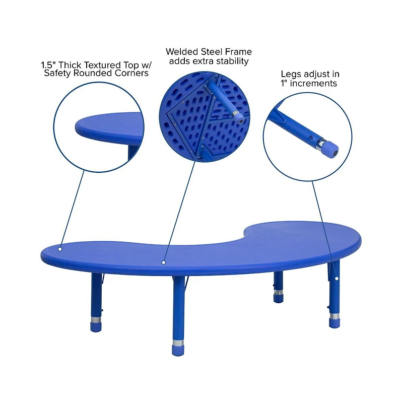 35"W X 65"L Half-Moon Plastic Height Adjustable Activity Table