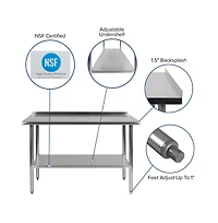 Stainless Steel 18 Gauge Prep And Work Table With Backsplash And Shelf