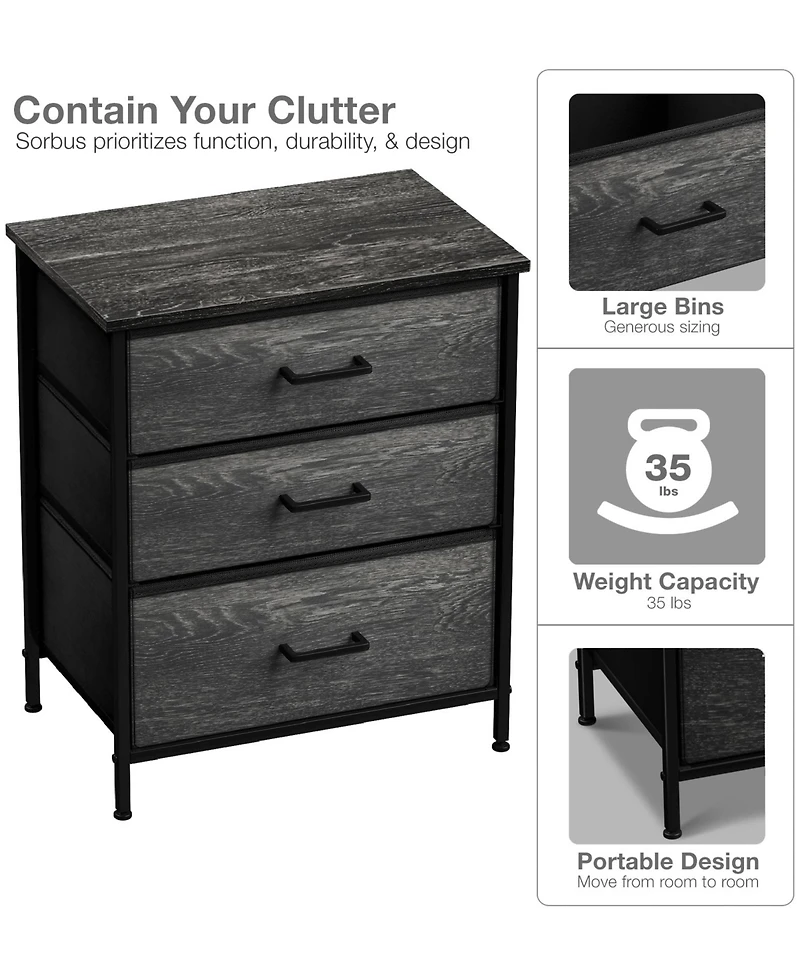 Sorbus Nightstand with 3 Drawers