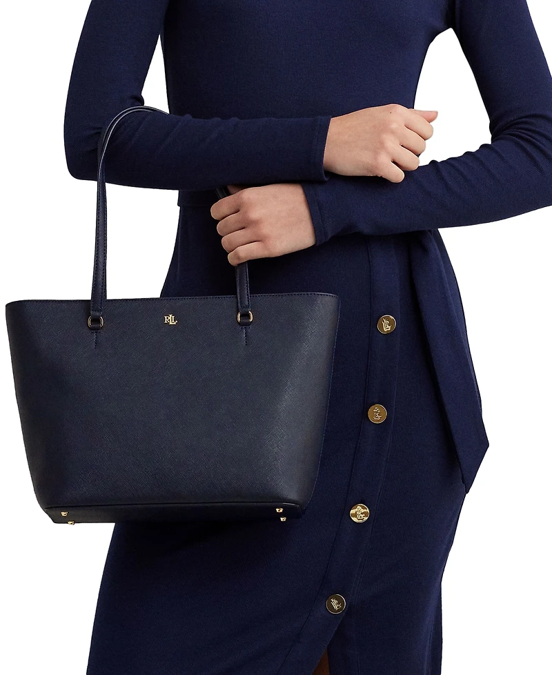Lauren Ralph Crosshatch Leather Medium Karly Shopper Tote
