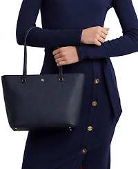 Lauren Ralph Crosshatch Leather Medium Karly Shopper Tote