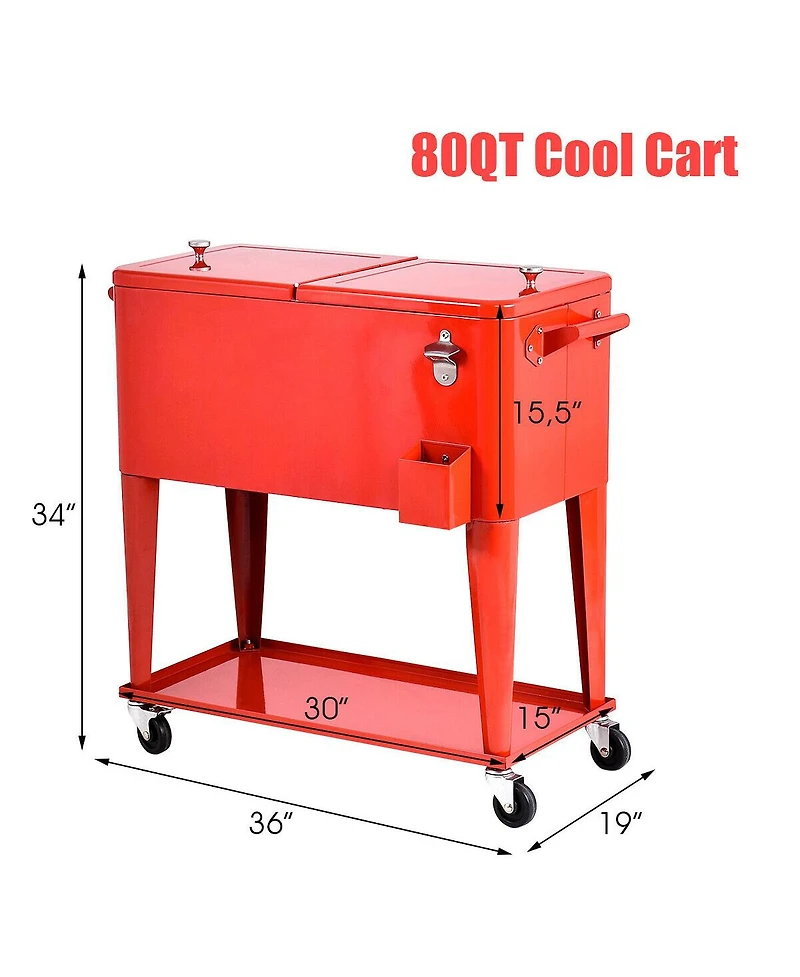 80-quart Cooler Beer Cart Outdoor Entertaining Rolling Party Steel Bar Bistro