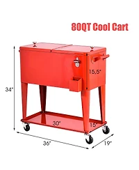 80-quart Cooler Beer Cart Outdoor Entertaining Rolling Party Steel Bar Bistro